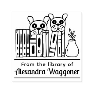 2 Dogs Hiding Behind Books “from the Library of” Self-inking Stamp
