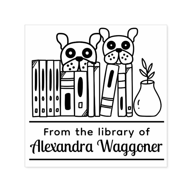 2 Dogs Hiding Behind Books “from the Library of” Self-inking Stamp (Design)