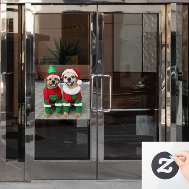 2 dogs in Christmas costumes Window Cling (Office Door)