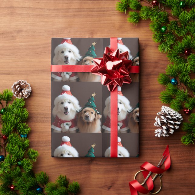 2 dogs in Christmas costumes Wrapping Paper (Holiday Gift)