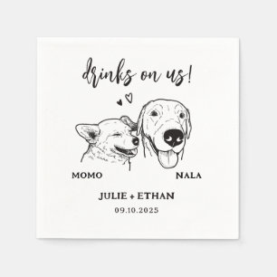 2 Dogs Pet Line Art Drinks on Us Wedding Napkin