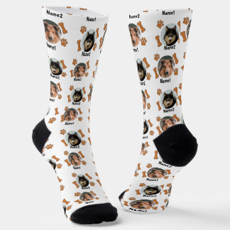 2 Dogs Photos 2 Names + Bones & Paw Prints - White Socks