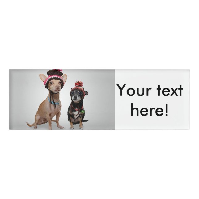 2 dogs with funny hats name tag (Front)