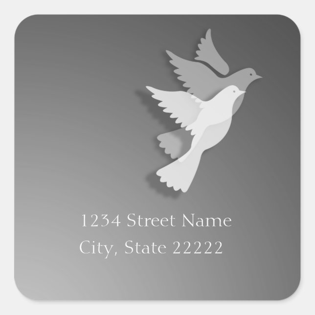 2 Doves of Peace Return Address Grey Square Sticker (Front)