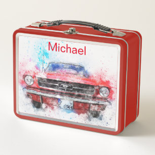 2 Drag Cars Metal Lunch Box