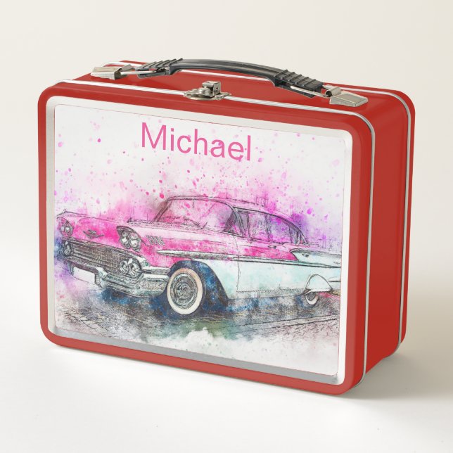 2 Drag Cars Metal Lunch Box (Front)