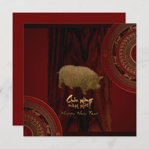 2 Drums Pig Year Vietnamese Square Invitation