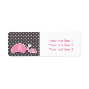 2 Elephants Baby Shower Pink Modern Address Labels
