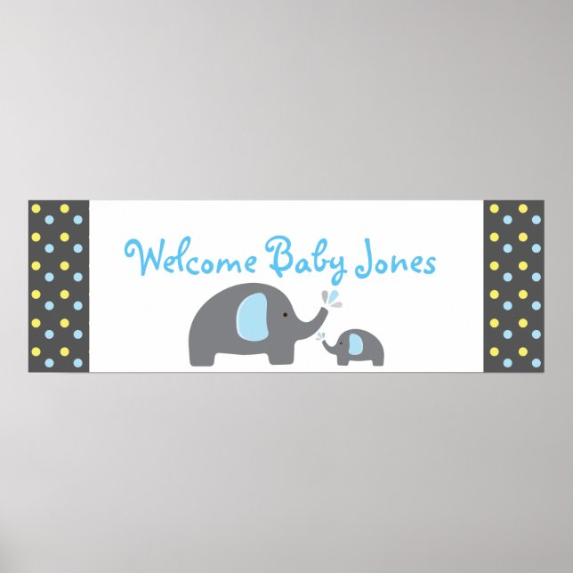2 Elephants Baby Shower Sprinkle Party Banner Poster (Front)