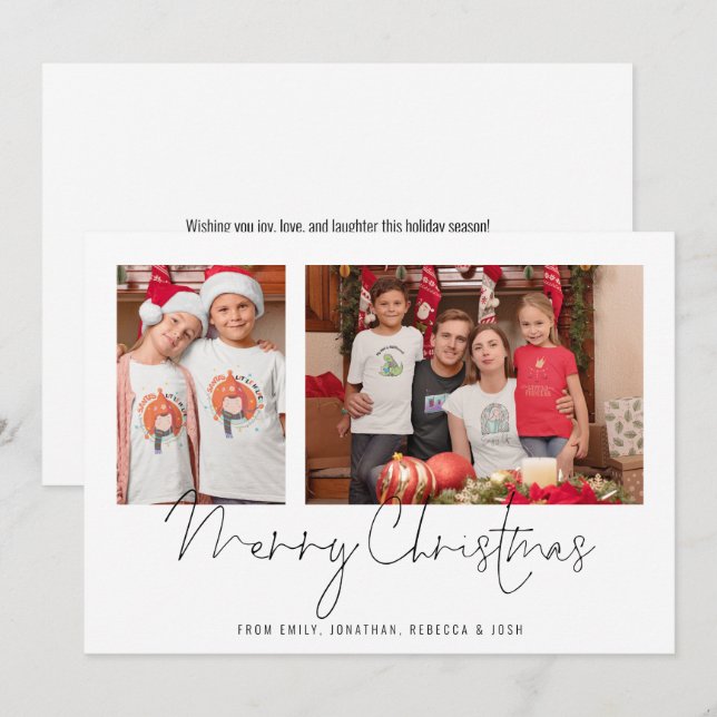 2 Family Photos Collage Name Merry Christmas Holiday Card (Front/Back)