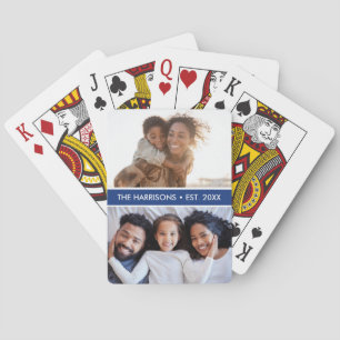 2 Family Photos Name or Custom Text, Simple Modern Playing Cards