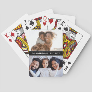 2 Family Photos Name or Custom Text, Simple Modern Playing Cards