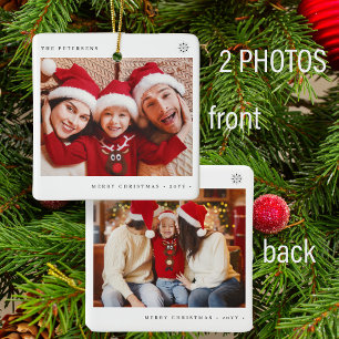 2 family photos simple Christmas minimal fun  Ceramic Ornament