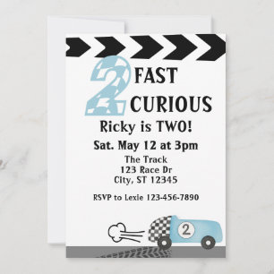 2 Fast 2 Curious, Race Car 2nd Birthday Invitation