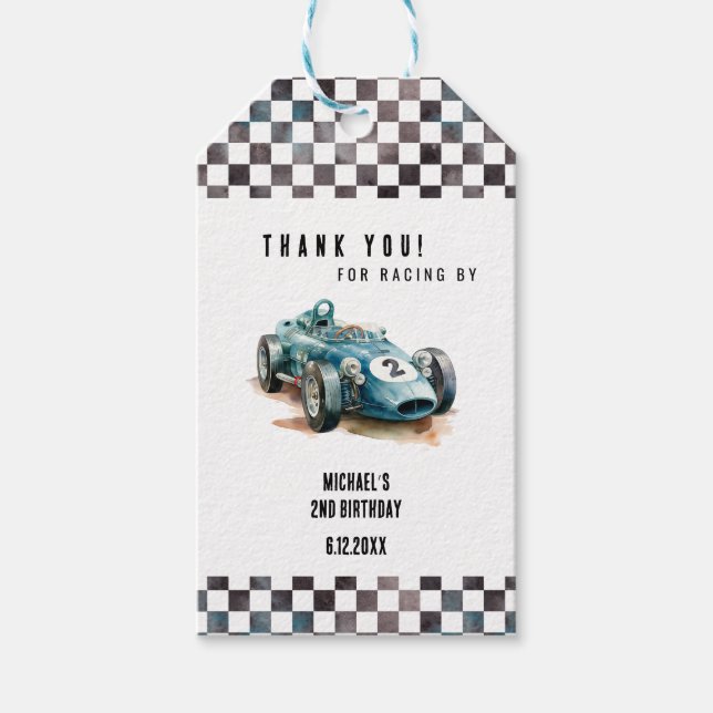2 fast birthday Race Car Gift Tags (Front)