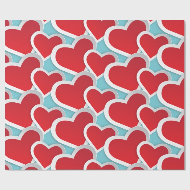 2 Fat Red Hearts Repeating Pattern Cute Wrapping Paper (Flat)