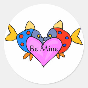 2 Fish Kissing Classic Round Sticker