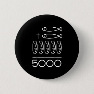 2 fishes 5 breads jesus feeds the 5000 christian 6 cm round badge