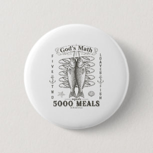 2 Fishes 5 Breads Jesus Feeds The 5000 Christian B 6 Cm Round Badge