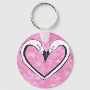 2 Flamingo kiss heart Key Ring