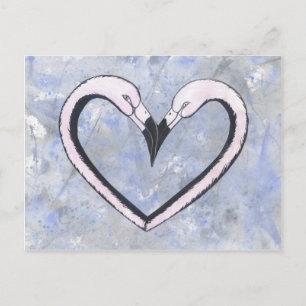 2 Flamingo kiss heart on blue Postcard