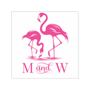 2 Flamingos Couple Wedding 2 Initial Monogram Self-inking Stamp