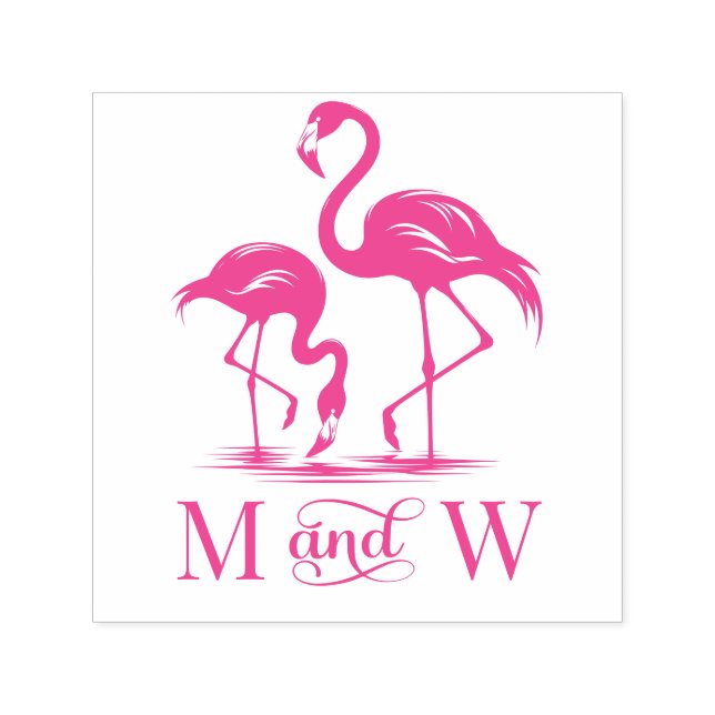 2 Flamingos Couple Wedding 2 Initial Monogram Self-inking Stamp (Design)