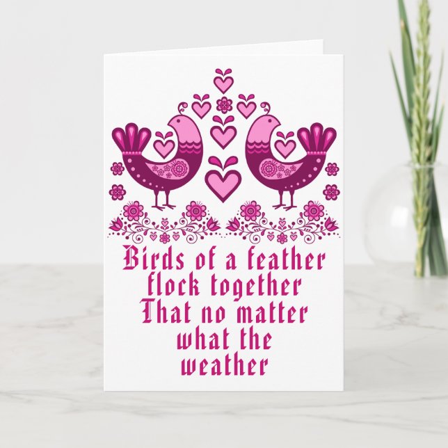 2 Folk birds, Birds of a feather, get well mother Thank You Card (Front)