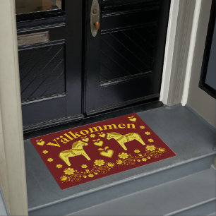 2 Folk Dala horse, gold/brick Valkommen, welcome Doormat