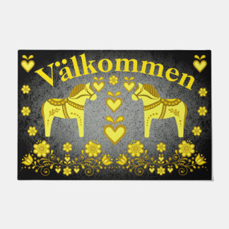 2 Folk Dala horse gold/silver Valkommen, welcome Doormat