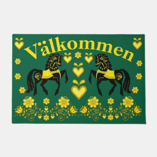 2 Folk Friesian, gold/Aqua Valkommen, welcome Doormat