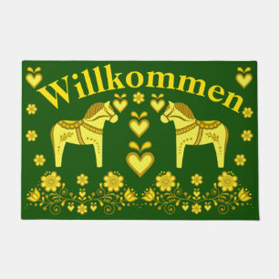 2 Folk Friesian, gold/forest Willkommen, welcome Doormat