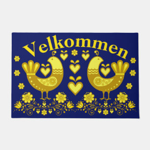 2 Folk love birds, gold/navy Velkommen, welcome Doormat