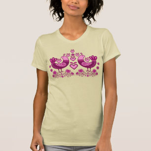2 Folk love birds, Scandinavian folk birds, pink T-Shirt