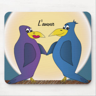 2 funny love birds in front of a full moon. mouse mat