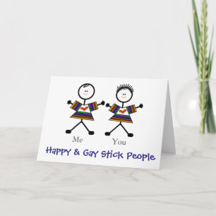 2 Gay Stickmen Romantic Greeting Card Customise!