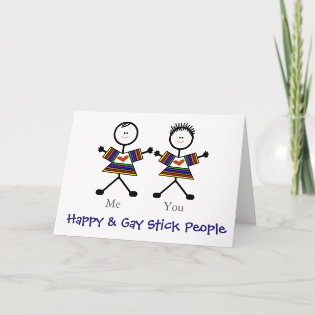 2 Gay Stickmen Romantic Greeting Card Customise! (Front)