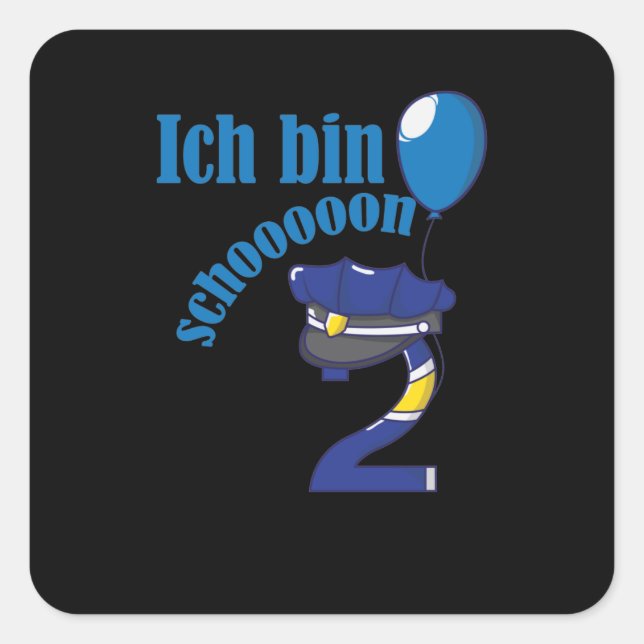 2. Geburtstag Patrol Jungs Kinder Polizei Paw Square Sticker (Front)