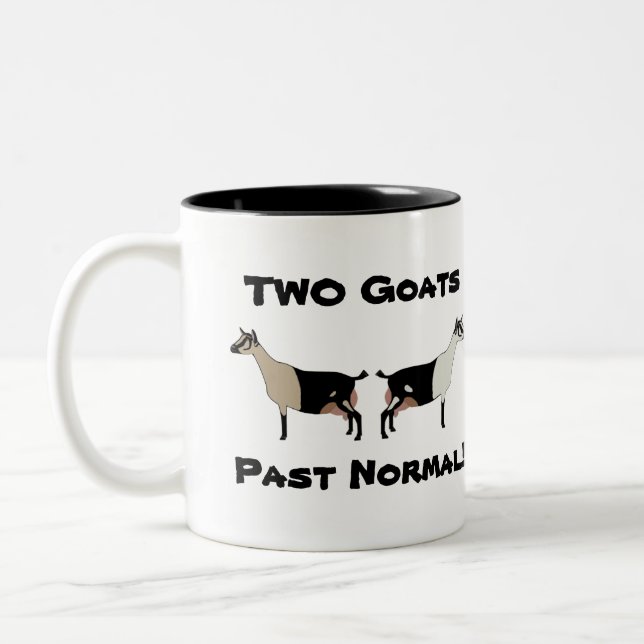 2 Goats Past Normal! - Alpine Dairy Goats Two-Tone Coffee Mug (Left)