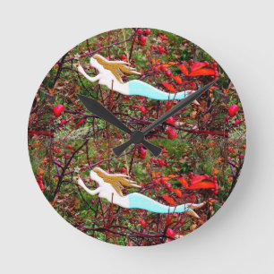 2 gold-star mermaids round clock