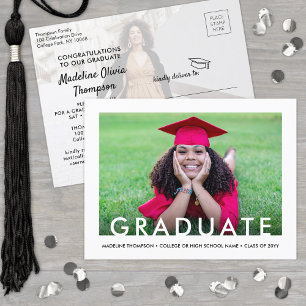 2 Graduate Photos Modern Minimal Graduation Party Invitation Postcard