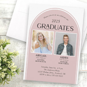 2 Graduates Rose Arch Double Graduation Invitation