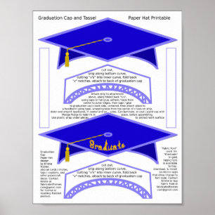 2 Graduation Cap Blue Paper Hats Graduate Gold Poster