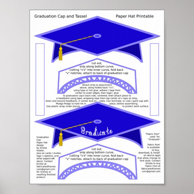2 Graduation Cap Blue Paper Hats Graduate Print (Front)