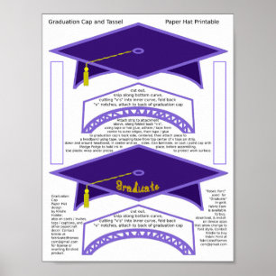 2 Graduation Cap Dk. Blue Paper Hats Graduate Gold Poster