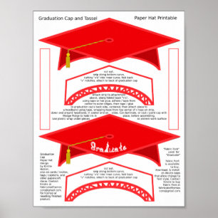 2 Graduation Cap Red Paper Hats Printable Graduate Poster