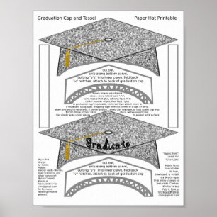 2 Graduation Cap Silver Paper Hats Graduate Print