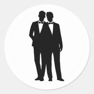 2 Grooms Silhouette Gay Couple Wedding Stickers