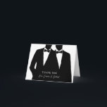 2 Grooms Silhouette Gay Wedding Thank You Card<br><div class="desc">Two grooms in silhouette. (black and white). Gay male wedding postage stamp. Customise the text or clear and add your own text with names,  wedding date,  etc. Original graphic by Becky Nimoy</div>