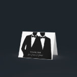 2 Grooms Silhouette Gay Wedding Thank You Card<br><div class="desc">Two grooms in silhouette. (black and white). Gay male wedding postage stamp. Customise the text or clear and add your own text with names,  wedding date,  etc. Original graphic by Becky Nimoy</div>